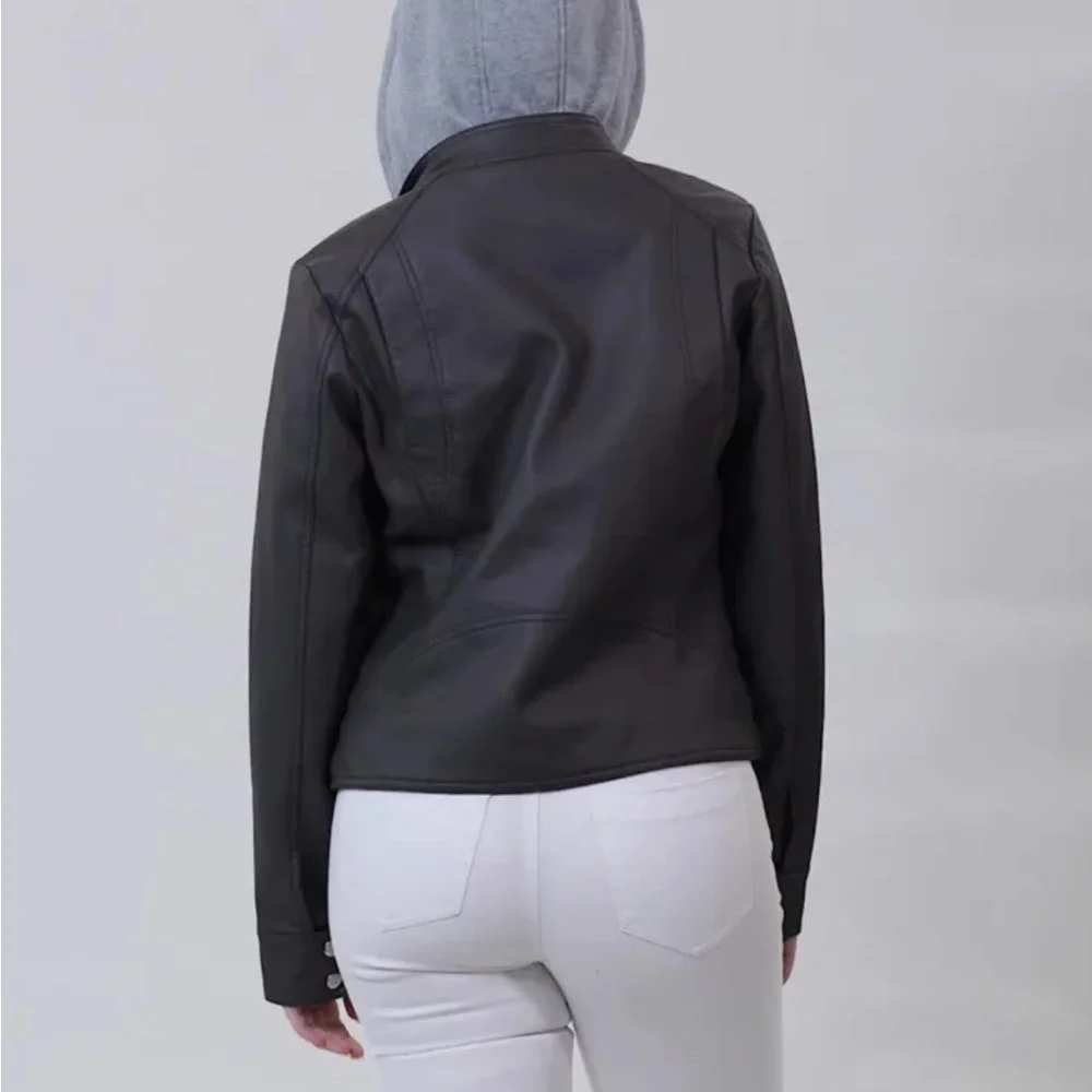 Jou Jou Vegan Leather Moto Jacket Gray Women’s Medium New With Tags - Picture 16 of 16